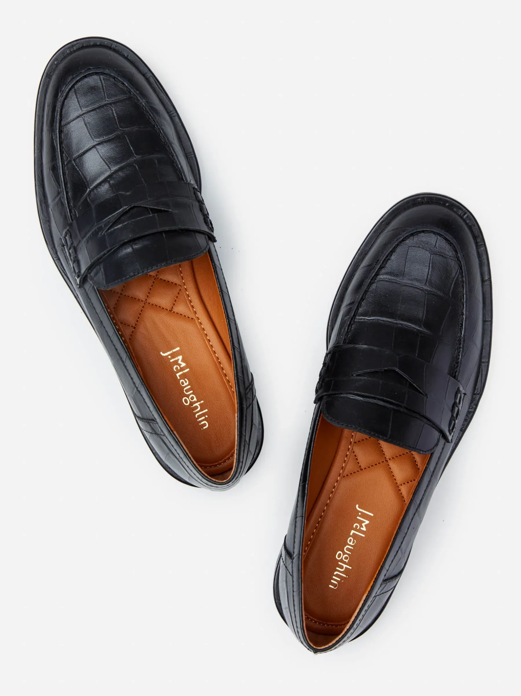 Concetta Leather Loafers In Embossed Croc-J.McLaughlin Discount