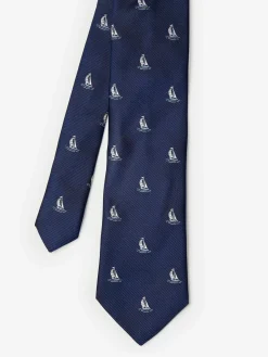 Cotton Silk Tie In Sailboat-J.McLaughlin Best