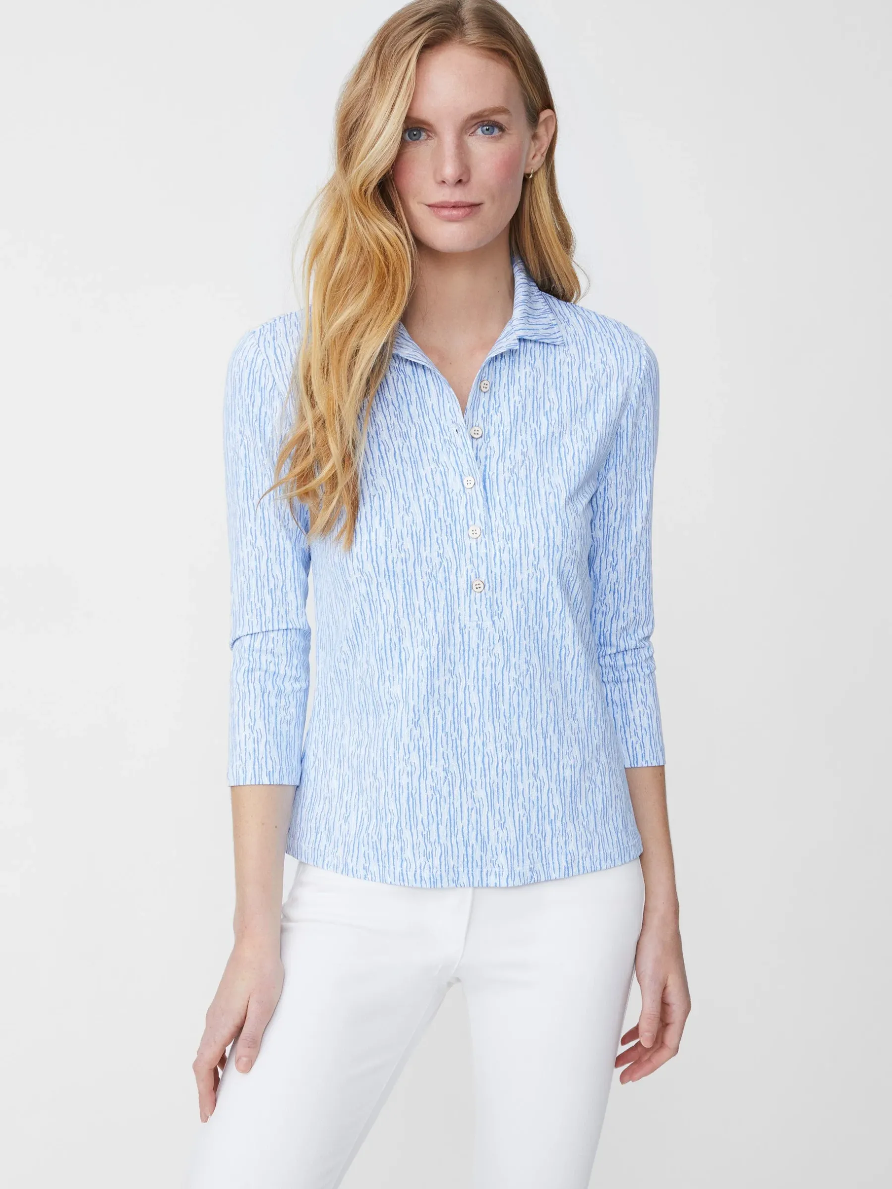 Court 3/4 Sleeve Polo In Textured Ridge-J.McLaughlin New
