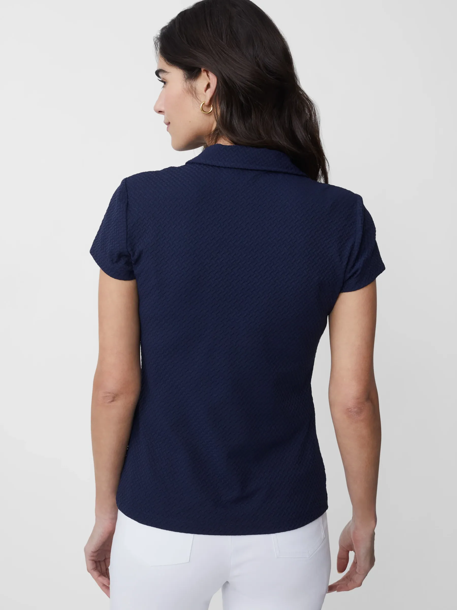 Court Cap Sleeve Polo In Mini Raffia Jacquard-J.McLaughlin Fashion