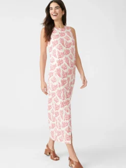 Layana Linen Dress In Mega Coral Cay Texture-J.McLaughlin New