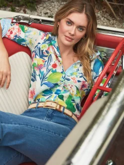 Lois Linen Shirt In Floral Reef Stripe-J.McLaughlin Discount