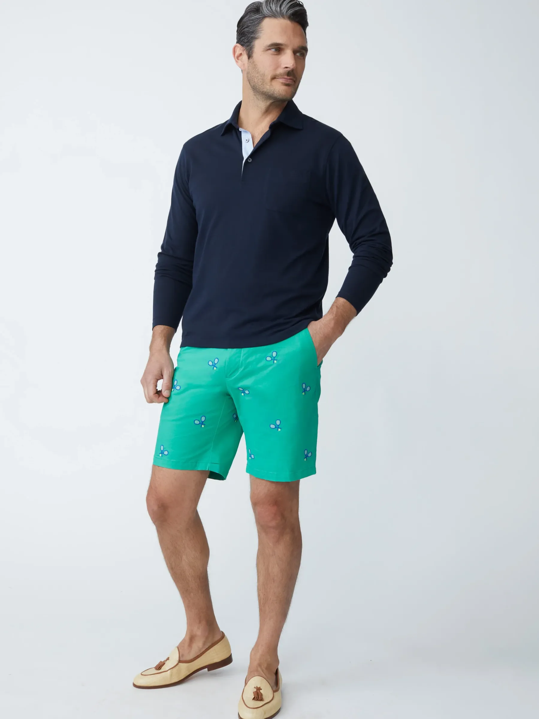 Oliver 9" Embroidered Shorts In Tennis Racket-J.McLaughlin New