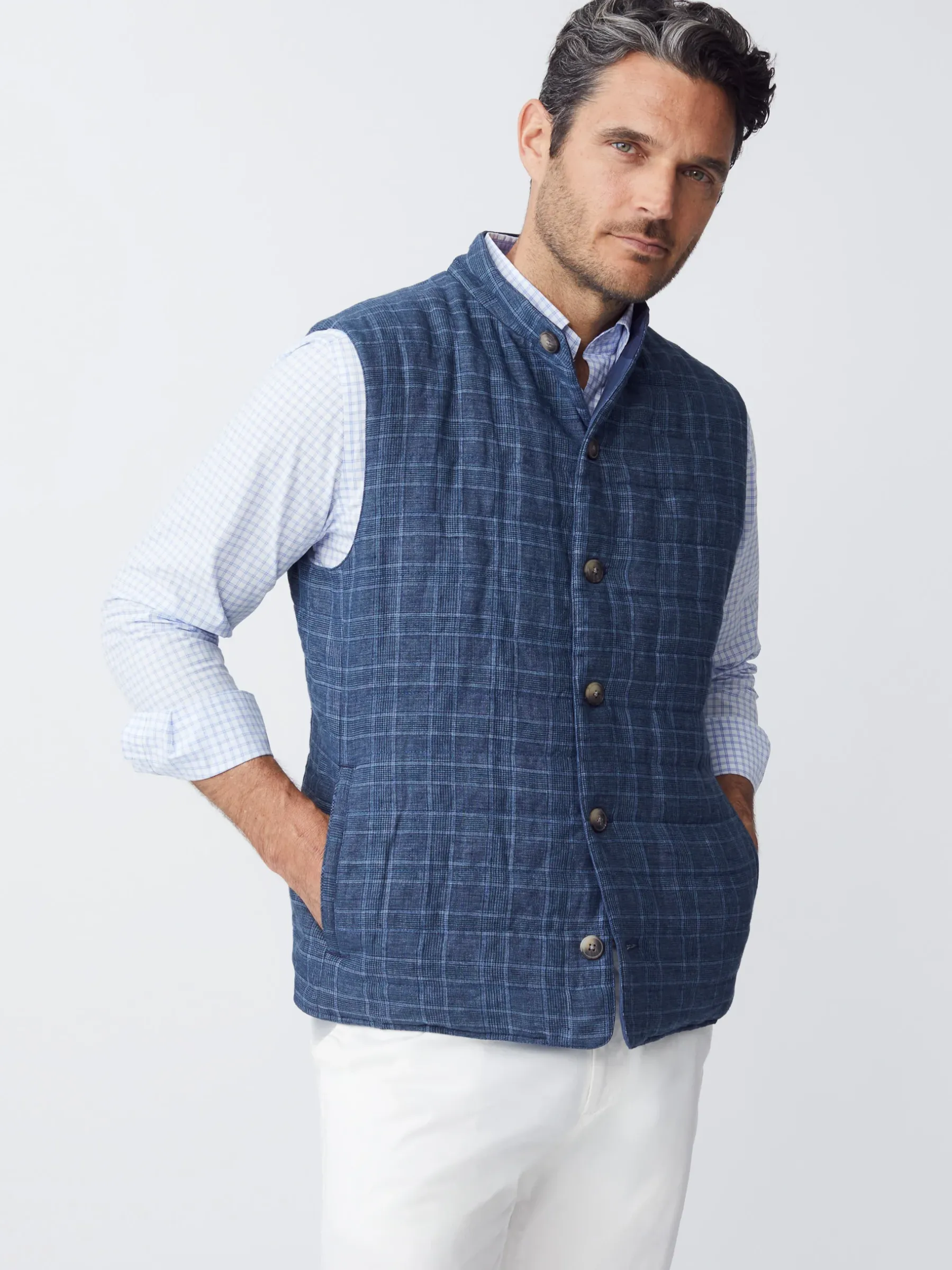 Orson Linen Vest In Glen Plaid-J.McLaughlin New